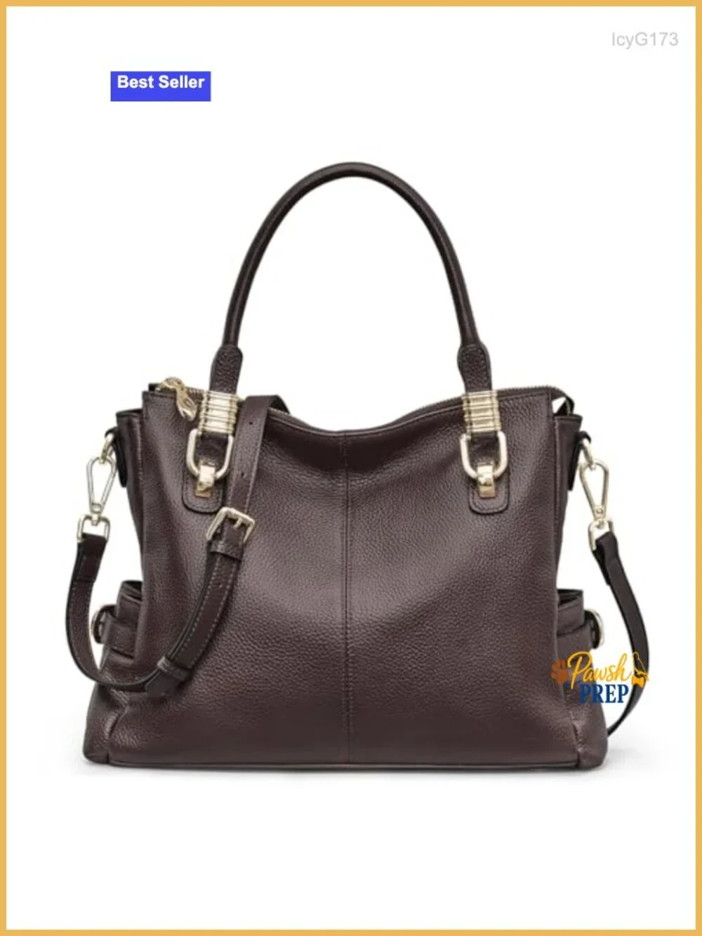 Top Grain Pebbled Cowhide Leather Satchel Tote Shoulder Bag with Pockets